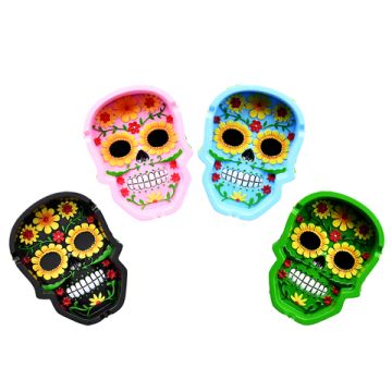 Aschenbecher Polyresin in Totenkopf Form mit La Catrina Design
