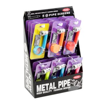 Tabakpfeife + Grinder Neon Blister 6 Farben sortiert