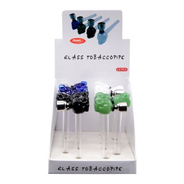 Tabakpfeife Glas Totenkopf 4-farbig sortiert 