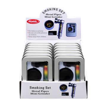 Alu Pfeife + Mini Grinder Schwarz EVP in einer Tin Box inkl. Ersatzsiebe