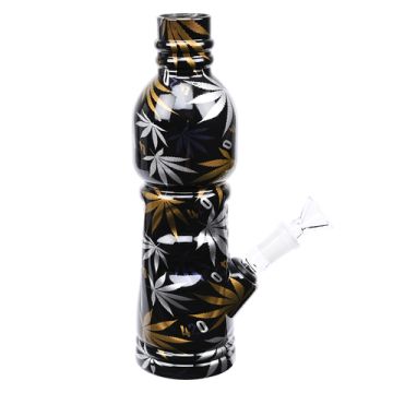 Glas Bong als Flasche Schwarz mit Leaf Design  cm / ø  mm 