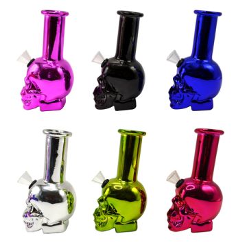 Glas Bong 16cm Skull ø 40mm metallic sortiert