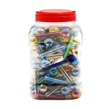 Glaspfeife 2-Tone in einem 90er Plastikbehälter 10cm farblich sortiert