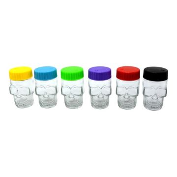 Glas Aufbewahrungsbehälter Totenkopf mit LED mit bunten Kunststoff Deckeln  5,7 x 9,7cm