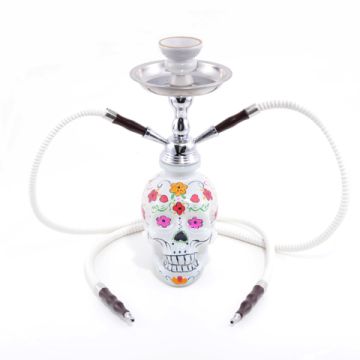 Wasserpfeife 45 cm 2 Schläuche La Catrina Weiß