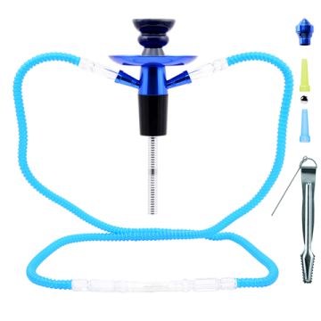 Reiseset Wasserpfeife Alu  2 Schläuche Blau