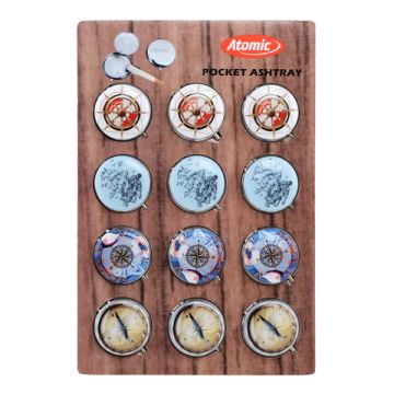 Taschenaschenbecher Ø4,8cm mit Doming Maritim 4 Desings sortiert