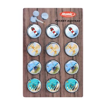 Taschenaschenbecher Ø4,8cm mit Doming Maritim II 4 Desings sortiert