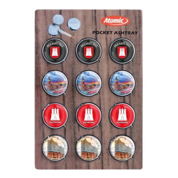 Taschenaschenbecher Ø4,8cm Doming "Hamburg" 4 Designs sortiert