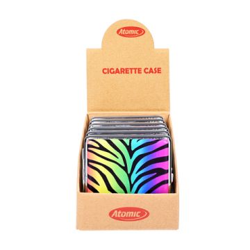 Zigarettenetui Metall KS PU mit Gummiband Fancy Zebra Designs sortiert