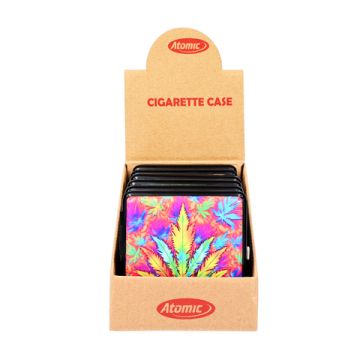 Zigarettenetui Metall KS PU mit Gummiband Leaf Designs sortiert