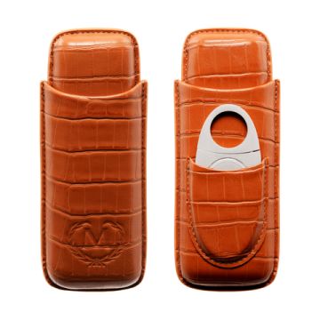 2er Zigarren-Etui mit Cutter Echtleder Braun 
