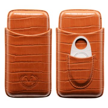 3er Zigarren-Etui mit Cutter Echtleder Braun 