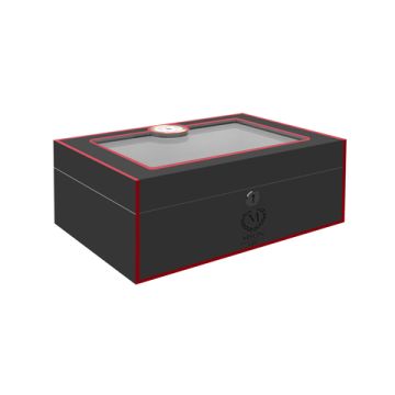 Humidor Classic Schwarz / Rot 360 x 260 x 140 mm Velvet Bottom mit Hygrometer 